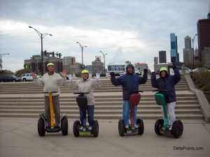 a group of people on segways