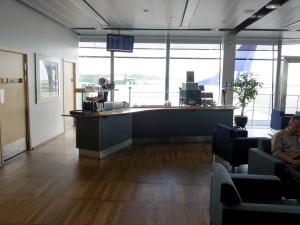 a reception desk in an airport