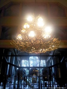 a chandelier in a hotel