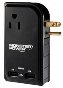 a black power outlet with a white text