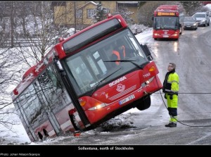 a bus crashed into a road