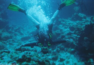 a person diving under water