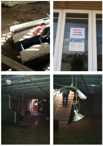 a collage of photos of a basement