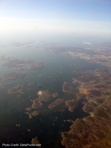 aerial view of land and water