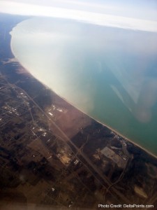 aerial view of a beach and land