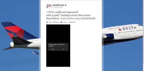 tweet about Delta 2-2 app upgrade