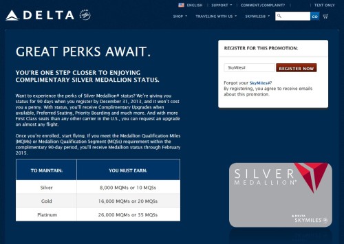 90 days FREE silver status targeted delta airlines