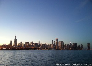 chicago skyline at night via segway tour delta points blog