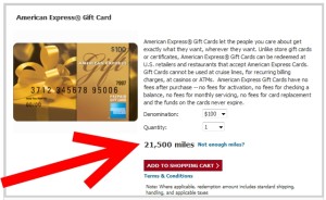 cost to redeem skymiles for a amex gift card