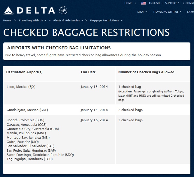 Weather, Airport delays & Delta Checked Baggage Restrictions updates through 16JAN2014 - Delta ...