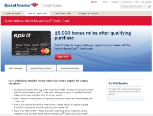 spirt air credit card bank of america