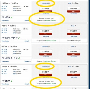 delta-com showing how many seats in what price bucket or fare class