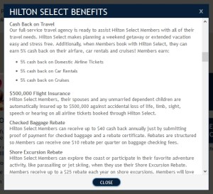 HiltonSelect perks 5percent cash back