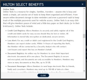 HiltonSelect perks store docs online and credit card info