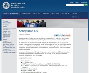 TSA web site acceptable ids from web site