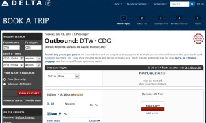 cost to buy a business class ticket delta 1july-12JULY-2014 DTW-CDG