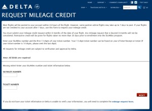 request mileage credit delta-com for missing points