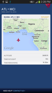 delta app showing incoming jet to MCI from ATL delta points blog