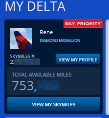 my current skymiles totals