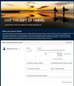 screen shot of a 50 dollar delta airlines e-gift cert from delta points blog swag saturday