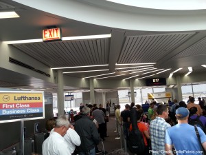 boarding area Lufthansa 747-8 chicago ord delta points blog