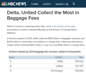 delta air lines collects the most in fees and bag fees start of 2014