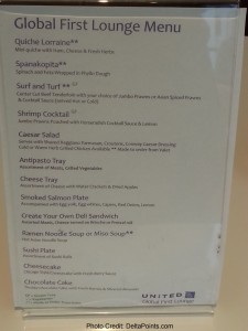 order menu in united global first class lounge chicago ord delta points blog