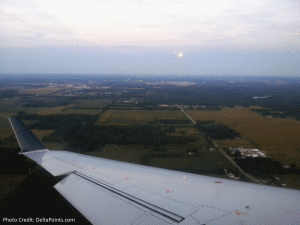 amazing view of turning on final into SBN with moon over airport delta points blog