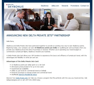 skybonus earning from delta private jet card