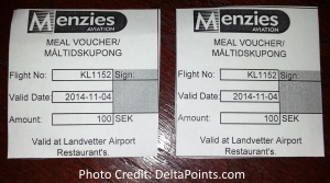 food vouchers we could not use due to delayed klm flight