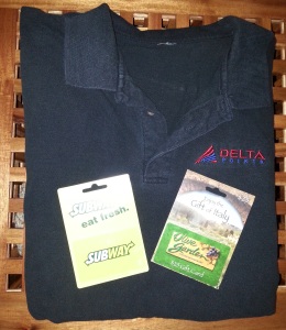 gift cards and delta points polo shirt