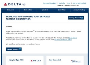 delta warning about change of email