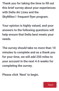 Delta Air Line Survey about SkyMiles May 2015 (1)