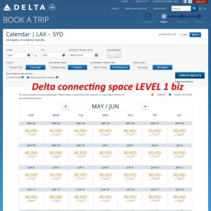 connecting space open level 1 biz delta lax to syd