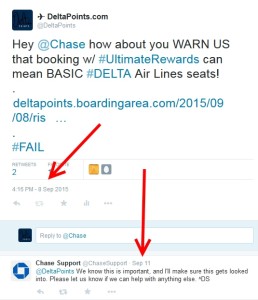 3 days later chase responds to my tweet about UR points and delta basic fares